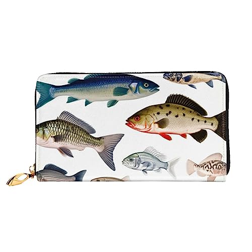 PPTHSNVB Wild Bobcat Damen Geldbörse Große Kapazität Kreditkartenhalter Reißverschluss Telefon Clutch Damen Reise Geldbörse, Verschiedene Fische, Einheitsgröße, Klassisch von PPTHSNVB