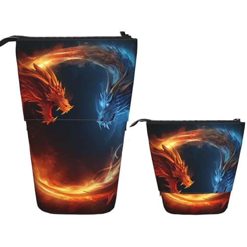 Teleskop-Federtasche, Stifthalter, Pop-Up-Schreibwarenetui, Feuer- und Eisdrachen, stehendes Federmäppchen, niedliches Federmäppchen, Stand-up-Stifttasche, Make-up-Kosmetiktasche für Erwachsene von PPTHSNVB