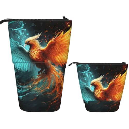 Teleskop-Federtasche, Stifthalter, Pop-Up-Schreibwarenetui, Feuer- und Wasser-Phönix, stehendes Federmäppchen, niedliches Federmäppchen, Stand-up-Stifttasche, Make-up-Kosmetiktasche für Erwachsene von PPTHSNVB