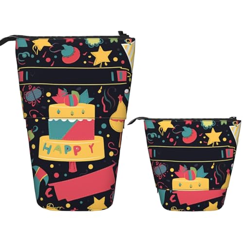 Teleskop-Federtasche, Stifthalter, Pop-Up-Schreibwarenetui, Happy Birthday-Bilder, stehendes Federmäppchen, niedliches Federmäppchen, Stand-up-Stifttasche, Make-up-Kosmetiktasche für Erwachsene von PPTHSNVB