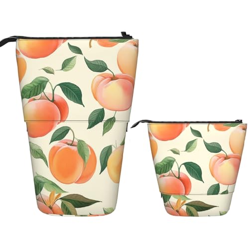 Teleskop-Federtasche, Stifthalter, Pop-Up-Schreibwarenetui, Pfirsich-Design, niedliches Federmäppchen, Stand-up-Stifttasche, Make-up-Kosmetiktasche für Erwachsene, Bürobedarf, Schwarz , Einheitsgröße von PPTHSNVB
