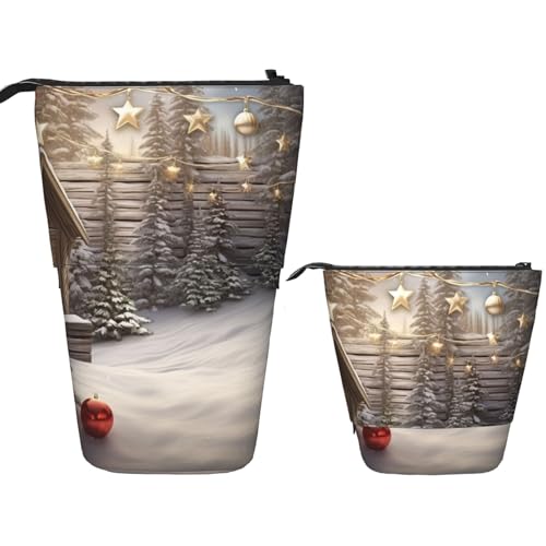 Teleskop-Federtasche, Stifthalter, Pop-Up-Schreibwarenetui, Weihnachten, Holz, Stehendes Federmäppchen, niedliches Federmäppchen, Stand-up-Stifttasche, Make-up-Kosmetiktasche für Erwachsene von PPTHSNVB