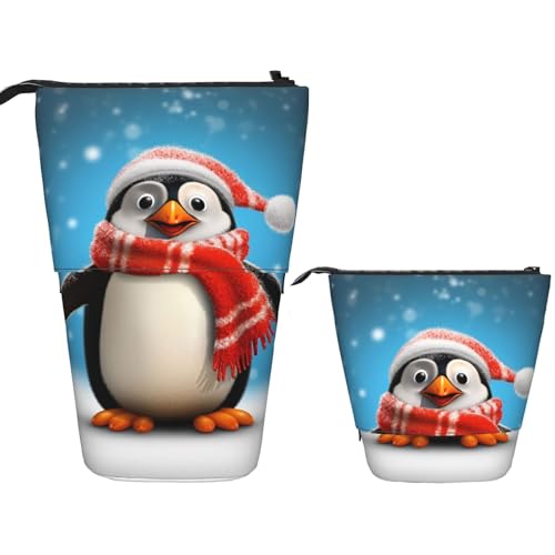 Teleskop-Federtasche, Stifthalter, Pop-Up-Schreibwarenetui, Weihnachten, lustiger Pinguin, stehendes Federmäppchen, niedliches Federmäppchen, Stand-up-Stifttasche, Make-up-Kosmetiktasche für von PPTHSNVB