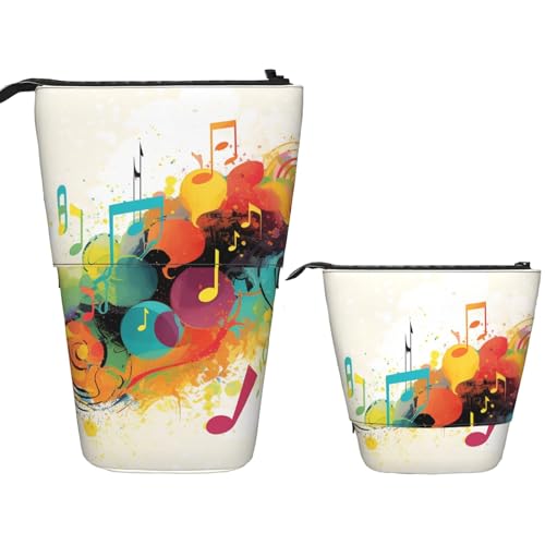 Teleskop-Federtasche, Stifthalter, Pop-Up-Schreibwarenetui, abstraktes Musik-Thema, Stehendes Federmäppchen, niedliches Federmäppchen, Stand-up-Stifttasche, Make-up-Kosmetiktasche für Erwachsene von PPTHSNVB