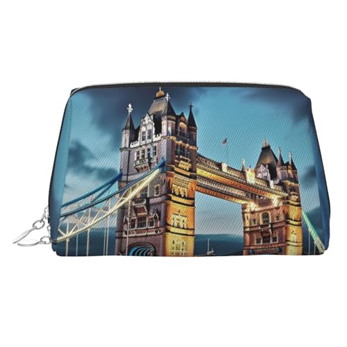 Tower Bridge in London Make-up-Tasche für Damen, Kosmetiktasche, Leder, Reise-Make-up-Tasche, Organizer, wasserdicht, Make-up-Tasche, offen, flach, Kulturbeutel, tragbare Aufbewahrungstasche für von PPTHSNVB