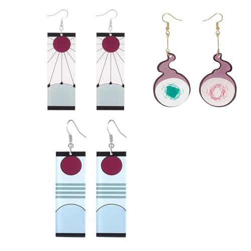 PPX 3 Paar Hanafuda-Ohrringe aus Acryl und Hanako Kun Cosplay-Ohrringe Toilettengebundene Hanako Kun-Ohrringe Anime-Ohrringe Halloween-Accessoires mit 10 Aufklebern von PPX