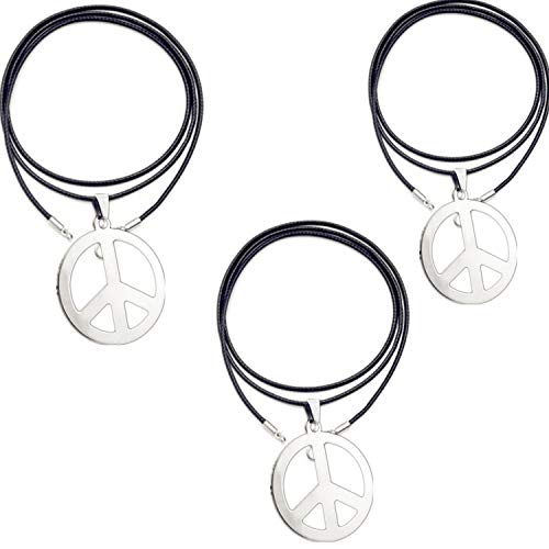PPX 3 Stück Peace Sign Silbermetall Necklace mit Lederkette zum Aufhängen als Halskette, 1960er Jahre der Hippie-Partyzubehör-Halskette von PPX