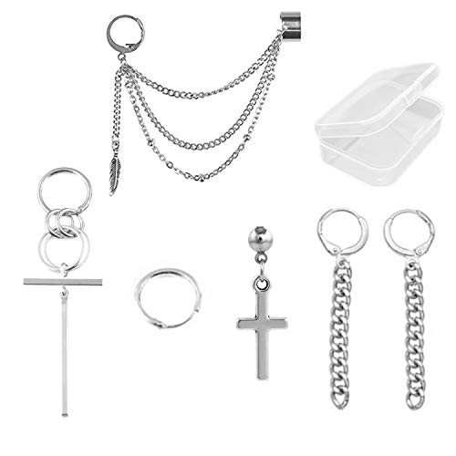 PPX 6 Stücke Kpop Bangtan Boy Album Jimin Kette Ohrringe Korean Modeschmuck,Ohrstecker Punk Drop Dangle Double Piercing Ohrringe mit Transparenter Box von PPX