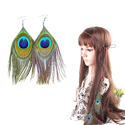 PPX Indianer kopfschmuck Feder Stirnband + 2 Ohrringe Damen Boho Haarschmuck mit Handgewebte Quasten Pfauenfeder Holzperle Einstellbar Haarband Kopfschmuck Federschmuck PPX Indianer kopfschmuck Feder Stirnband + 2 Ohrringe Damen Boho Haarschmuck mit Handgewebte Quasten Pfauenfeder Holzperle Einstellbar Haarband Kopfschmuck Federschmuck von PPX