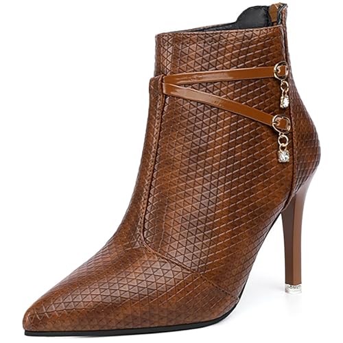PPXID Damen British Style High Heel Stiefel Back Zipper Pointed Toe Fashion Stiefeletten,Braun,35 von PPXID