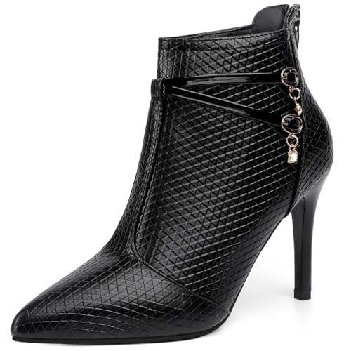 PPXID Damen British Style High Heel Stiefel Back Zipper Pointed Toe Fashion Stiefeletten,Schwarz,35 von PPXID