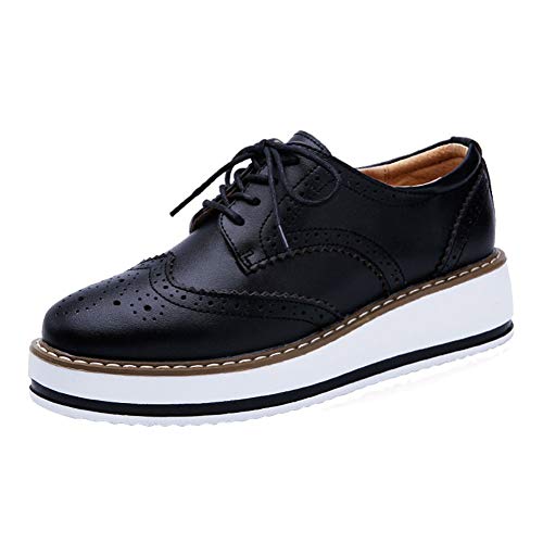 PPXID Damen Halbschuhe Oxford Brogues Schnürhalbschuhe mit Keilabsatz 4.5CM Plateau Sneaker Schuhe,Schwarz B,37 EU von PPXID