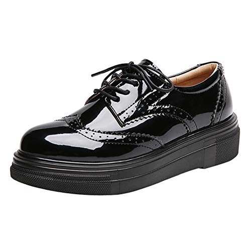 PPXID Damen Halbschuhe Schwarz Schnürschuhe Lack Brogues Keilabsatz 4.5CM Sneaker,Herstellergröße 42,Schwarz,41 EU PPXID Damen Halbschuhe Schwarz Schnürschuhe Lack Brogues Keilabsatz 4.5CM Sneaker,Herstellergröße 42,Schwarz,41 EU von PPXID