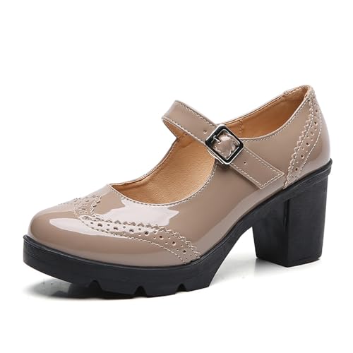 PPXID Damen Mary Jane Pumps Lack Plateau Klassiker Kleid Gericht Schuhe,Aprikose,35 EU von PPXID