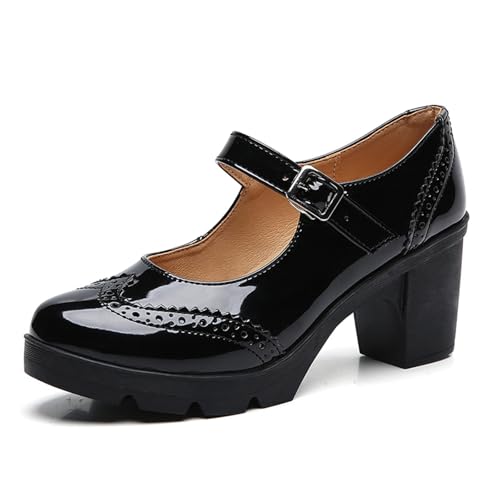 PPXID Damen Mary Jane Pumps Lack Plateau Klassiker Kleid Gericht Schuhe,Schwarz,42 EU von PPXID