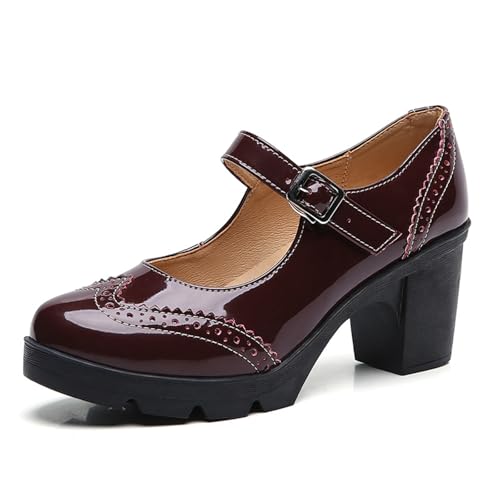 PPXID Damen Mary Jane Pumps Lack Plateau Klassiker Kleid Gericht Schuhe,Weinrot,39 EU von PPXID