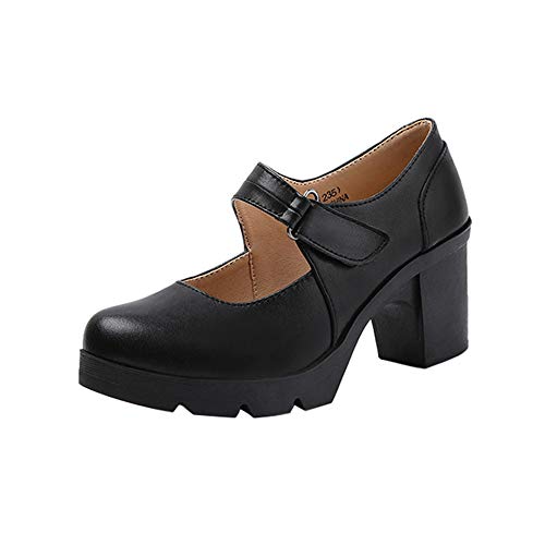 PPXID Damen Mary Jane Pumps Plateau Blockabsatz Oxfords Klassiker Kleidschuhe,Herstellergröße 39,Schwarz,38.5 EU von PPXID