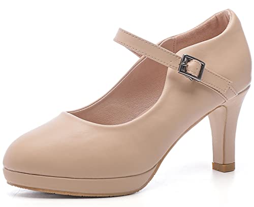 PPXID Damen Mary Jane Pumps Plateau Klassiker High Heels Kleidschuhe,Beige,43 EU von PPXID