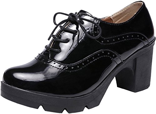 PPXID Damen Pumps Plateau Blockabsatz Schnürhalbschuhe Klassiker Oxfords,Schwarz,41 EU von PPXID