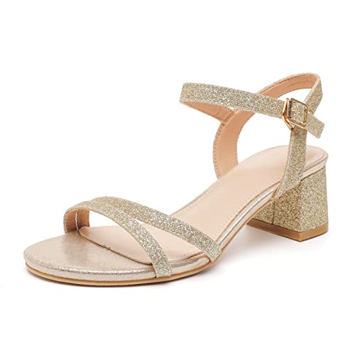 PPXID Damen Sandalen mit Absatz Sommer Glitzer Sandaletten,Gold,38 EU von PPXID