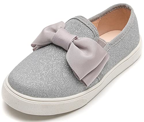 PPXID Mädchen Loafers Bequem Sneaker Glitzer Mary Jane Halbschuhe,Silber,25 EU von PPXID