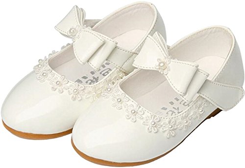PPXID Mädchen Mary Jane Halbschuhe Bequem Taufschuhe Ballerinas Kleidschuhe,Weiß,28 EU von PPXID