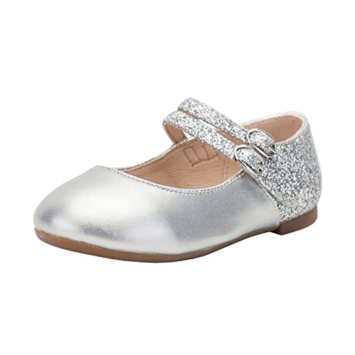 PPXID Mädchen Mary Jane Halbschuhe Glitzer Ballerinas Prinzessin Taufschuhe,Silber,32 EU von PPXID