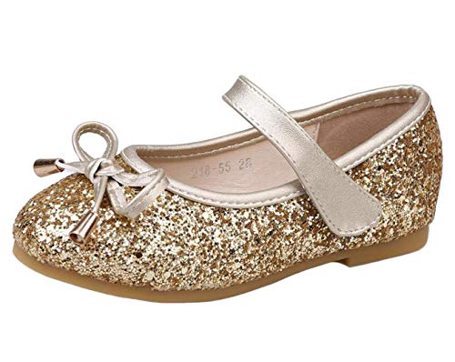 PPXID Mädchen Mary Jane Halbschuhe Glitzer Hochzeitsschuhe Prinzessin Taufschuhe Ballerinas,Gold,32 EU von PPXID