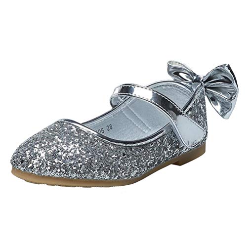 PPXID Mädchen Mary Jane Halbschuhe Glitzer Hochzeitsschuhe Prinzessin Taufschuhe Bequem Ballerinas, 26 EU, Silber von PPXID