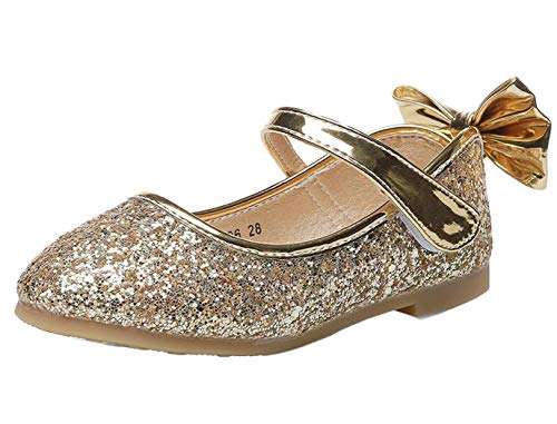 PPXID Mädchen Mary Jane Halbschuhe Glitzer Hochzeitsschuhe Prinzessin Taufschuhe Bequem Ballerinas, Gold, 29 EU von PPXID