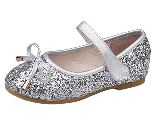 PPXID Mädchen Mary Jane Halbschuhe Glitzer Hochzeitsschuhe Prinzessin Taufschuhe Ballerinas,Silber,25 EU von PPXID