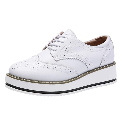 PPXID Schnürhalbschuhe Damen Oxford Brogues Halbschuhe Sneaker mit Keilabsatz,Weiß,37 EU von PPXID