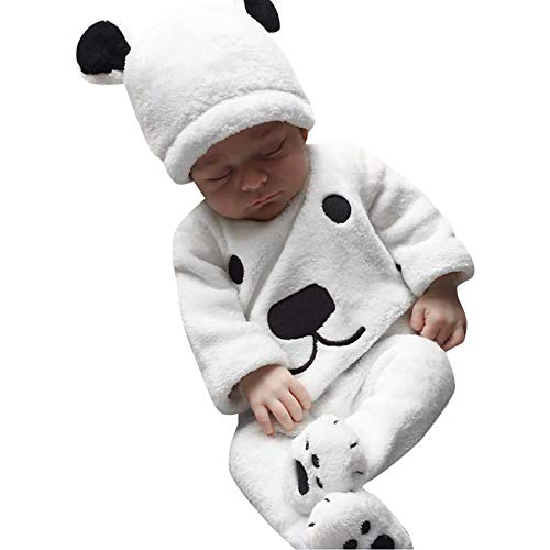 PPangUDing Babykleidung Neugeborene Baby Jungen Mädchen Bekleidungsset, 2019 Neue Langarm Fleece Gefüttert Cartoon Druck Bär Tops + Hut + Lange Hosen 3 Stücke Warm Outfits Set (6M,Weiß) von PPangUDing