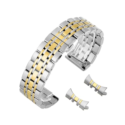12–24 mm Edelstahlarmband mit gerader Schnittstelle und Bogenschnittstelle, passend for Samsung Galaxy Watch 3/4/5/6/7 Armbandzubehör(Silver+Golden,12mm) von PPzsyxx