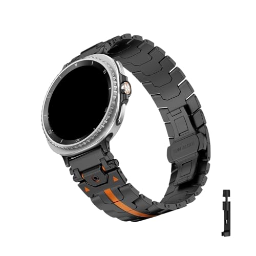 Edelstahlband for Samsung Galaxy Watch 8 40mm 44mm 8Classic 46mm Metallarmband for Watch Ultra 2025 47mm Armband Zubehör(NO.1 Black orange,For Galaxy 8 Classic 46mm) von PPzsyxx