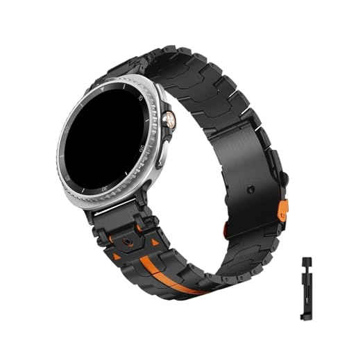 Edelstahlband for Samsung Galaxy Watch 8 40mm 44mm 8Classic 46mm Metallarmband for Watch Ultra 2025 47mm Armband Zubehör(NO.2 Black orange,For Galaxy Ultra2 (2025)) von PPzsyxx