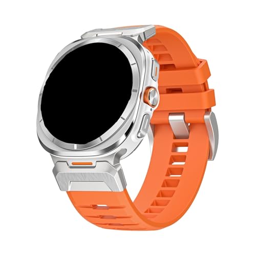 Fluorkautschukarmband for Samsung Galaxy Watch7 Ultra 47 mm, Sportarmband for GALAXY ULTRA, kein Zwischenraum, Schnellmontagearmband Zubehör(Silver Orange) von PPzsyxx