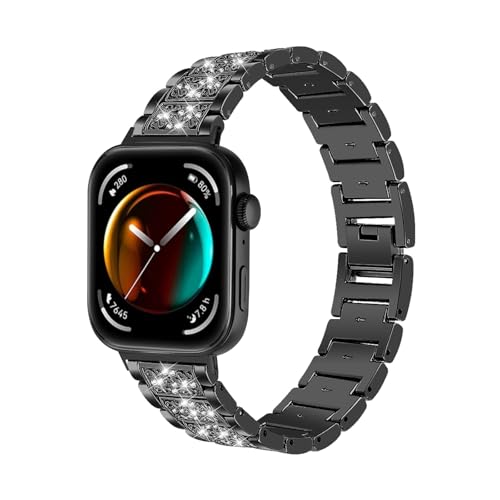 For Huawei Watch Fit 3 Edelstahlband for Huawei Watch Fit 4/4 Pro Damen Herren Metall Bling Armband Zubehör Zubehör(Black,For fit 4) von PPzsyxx