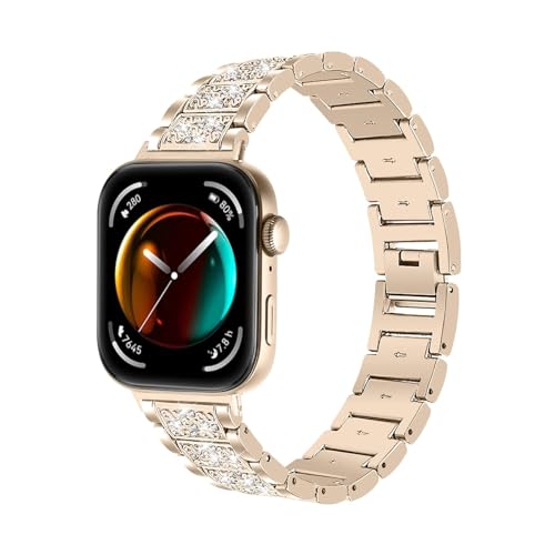 For Huawei Watch Fit 3 Edelstahlband for Huawei Watch Fit 4/4 Pro Damen Herren Metall Bling Armband Zubehör Zubehör(Champagne gold,For Fit 3) von PPzsyxx