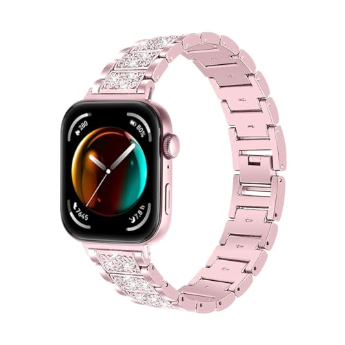 For Huawei Watch Fit 3 Edelstahlband for Huawei Watch Fit 4/4 Pro Damen Herren Metall Bling Armband Zubehör Zubehör(Rose pink,For fit 4) von PPzsyxx