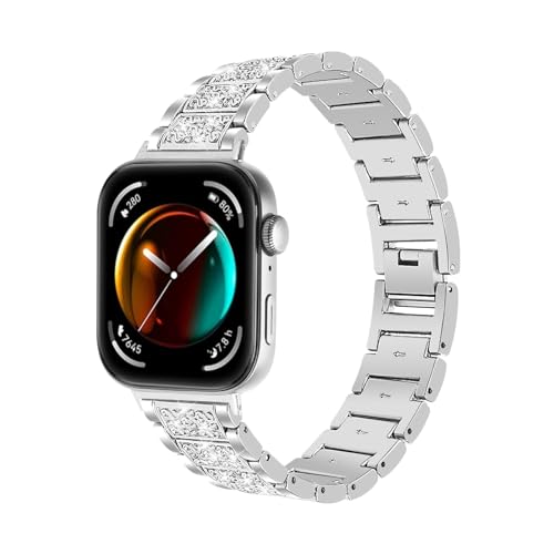 For Huawei Watch Fit 3 Edelstahlband for Huawei Watch Fit 4/4 Pro Damen Herren Metall Bling Armband Zubehör Zubehör(Silver,For Fit 3) von PPzsyxx