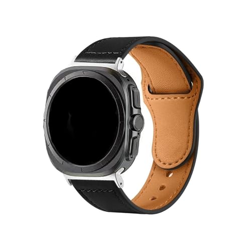 For Samsung Galaxy Watch 7 Ultra 47 mm Lederuhrarmband mit Bandzubehör(Black,For Watch 7 Ultra Black Connector) von PPzsyxx