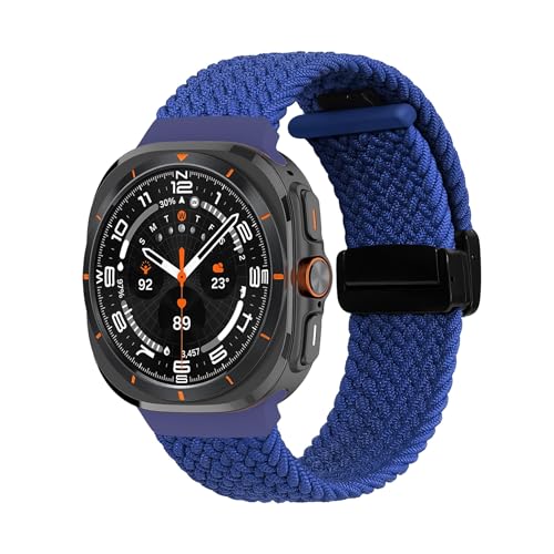 Gewebtes Armband for Samsung Watch Ultra 47mm Band for GALAXY WATCH ULTRA Armband mit Faltschließe(Wave pattern blue and white) von PPzsyxx