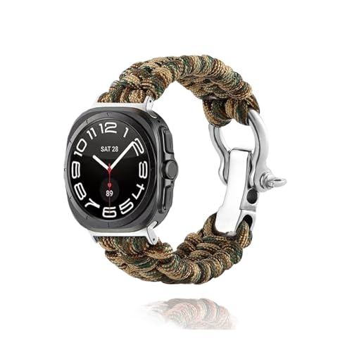 Gewebtes Nylonseil mit Edelstahlschnalle for Samsung GALAXY WATCH 7 ULTRA 47MM No Gaps Quick Fit Armband(Camouflage Green) von PPzsyxx