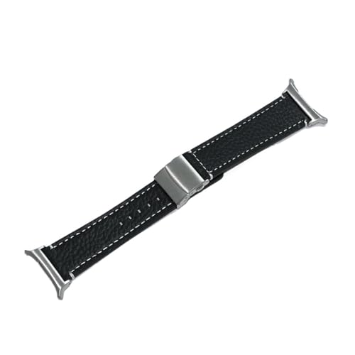 KEINE Lücken Echtlederarmband for Samsung Galaxy Watch 7 Ultra 47mm Herren Gebogenes Endband for Galaxy Watch 7 47MM Armband(Silver black) von PPzsyxx