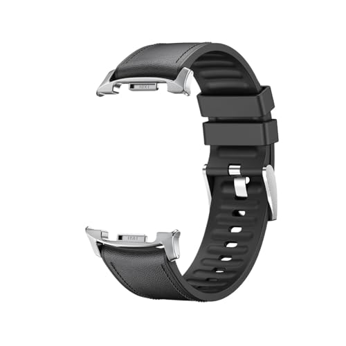 Leder-Silikonarmband for Samsung Galaxy Watch 8 40 44MM/Classic 46MM, lückenloses Band for Galaxy Ultra 47mm, Ersatzarmband Zubehör(Black,For Watch 8 Classic) von PPzsyxx