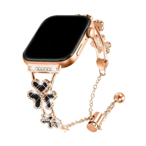 Modisches, glänzendes Kettenarmband for Huawei Watch Fit 3, Metallband for Huawei Watch Fit 4/4 Pro, Damen-Ersatzarmband Zubehör(Rose Gold,For fit 4) von PPzsyxx