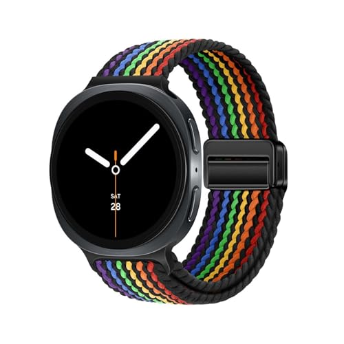 Nylonarmband for Samsung Galaxy Watch 8 40mm 44mm, Spezialband for 8Classic 46mm, atmungsaktives, elastisches Sportarmband Zubehör(17 Black Rainbow,For 8Classic 46mm) von PPzsyxx