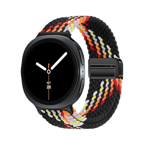 Nylonarmband for Samsung Galaxy Watch 8 40mm 44mm, Spezialband for 8Classic 46mm, atmungsaktives, elastisches Sportarmband Zubehör(21 Z black rainbow,For Watch 8 40 44MM) von PPzsyxx