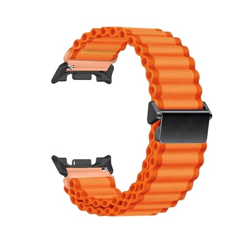 Nylonarmband mit Edelstahlanschluss for Samsung Galaxy Watch 8 40mm 44mm 8classic 46mm Band Sportarmband Zubehör(Orange-B,For 8 Classic 46mm) von PPzsyxx